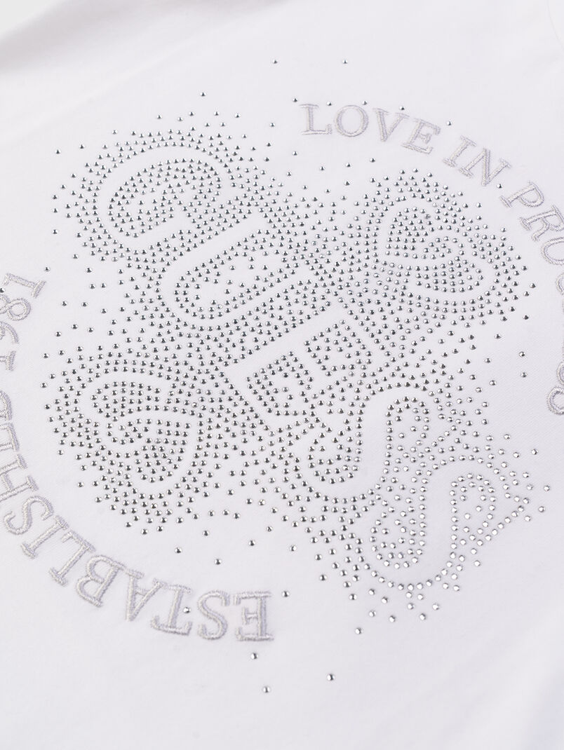 Cotton T-shirt with appliquéd rhinestones - 3