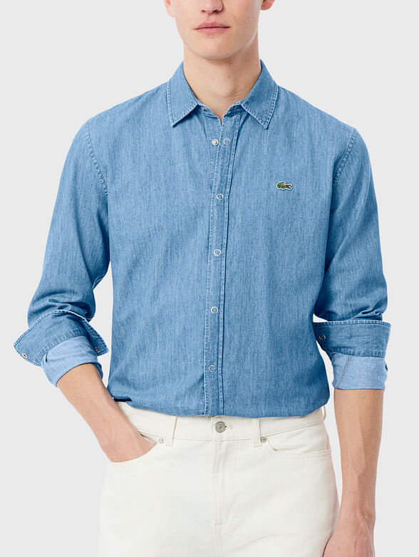 Denim shirt with long sleeves and logo - 0