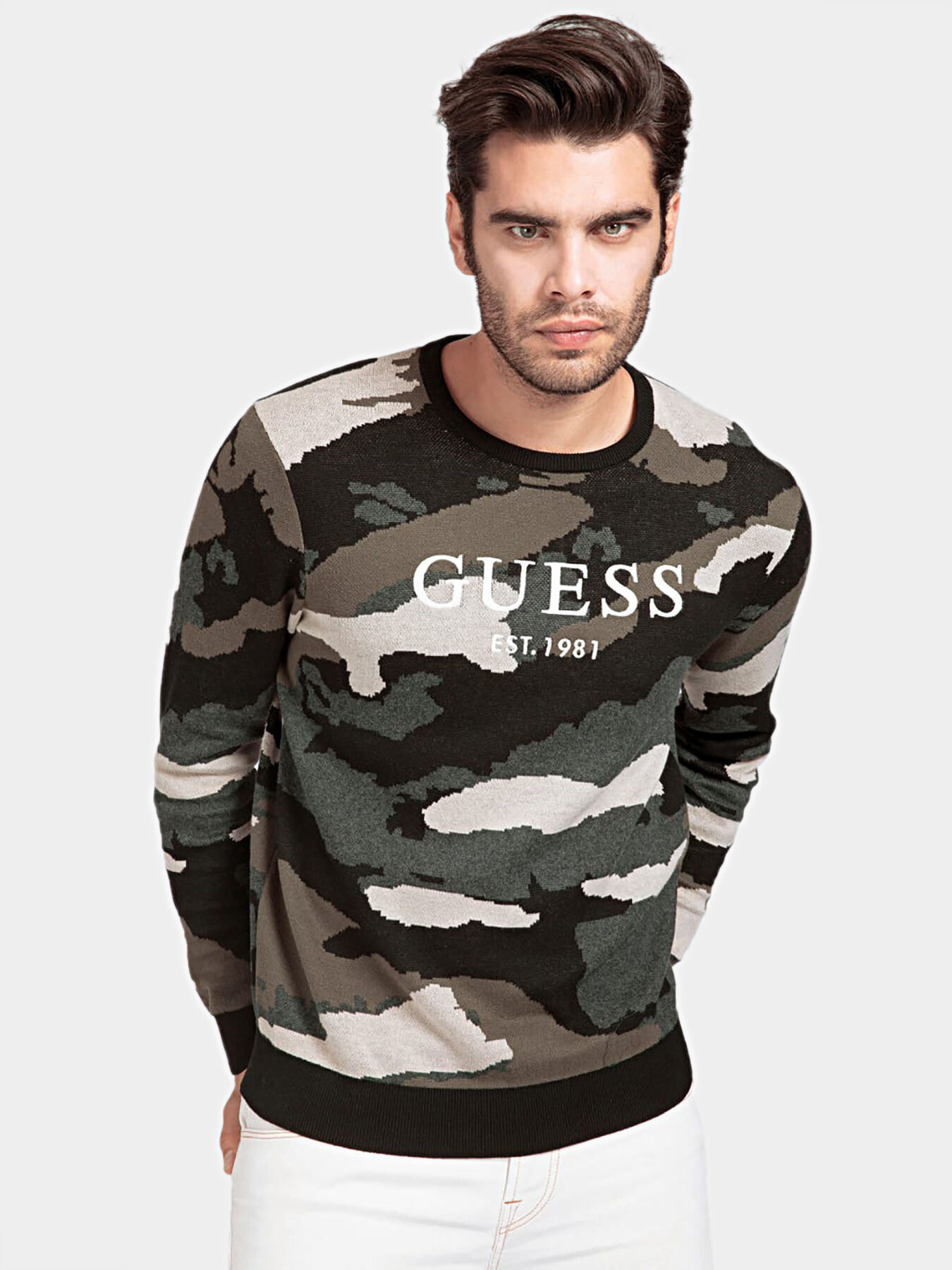 Camouflage print sweater brand GUESS — Globalbrandsstore.com/en
