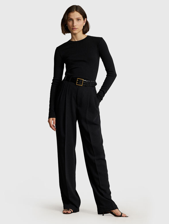 Black cotton blouse with long sleeves - 2