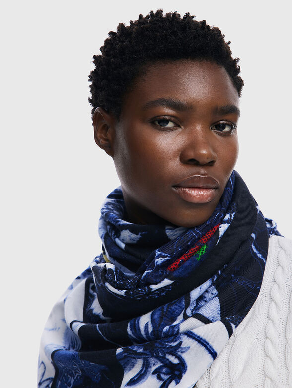 Scarf with abstract print and floral accents - 3