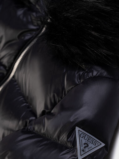 Padded jacket with belt and removable hood - 5