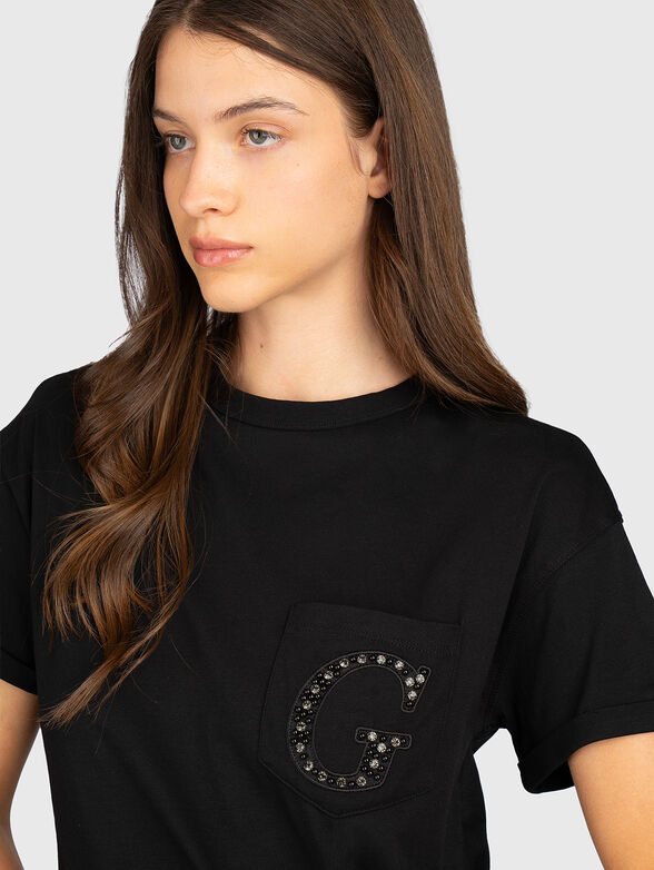 Cotton T-shirt with a logo made of rhinestones - 4