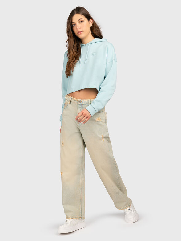 Cropped sweatshirt with hood and ties - 2