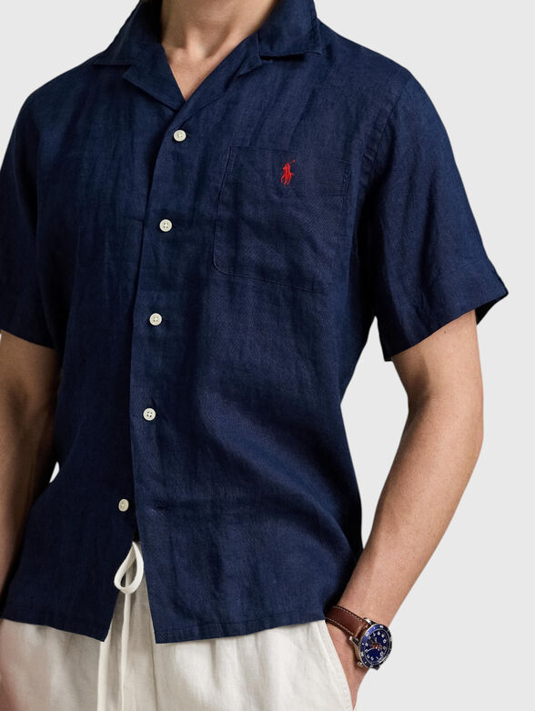 Navy blue linen shirt - 4