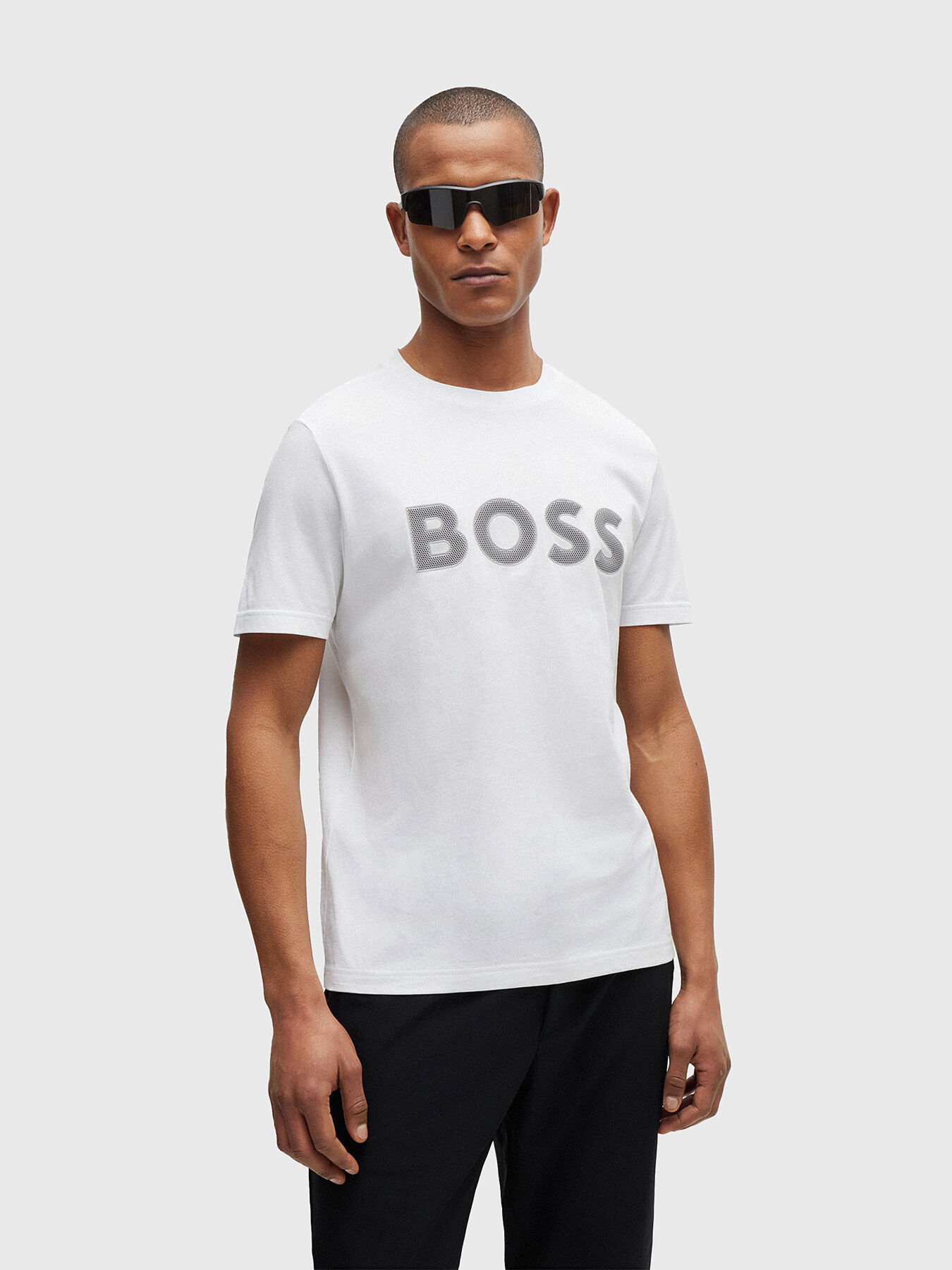 Cotton T-shirt with embossed logo brand BOSS