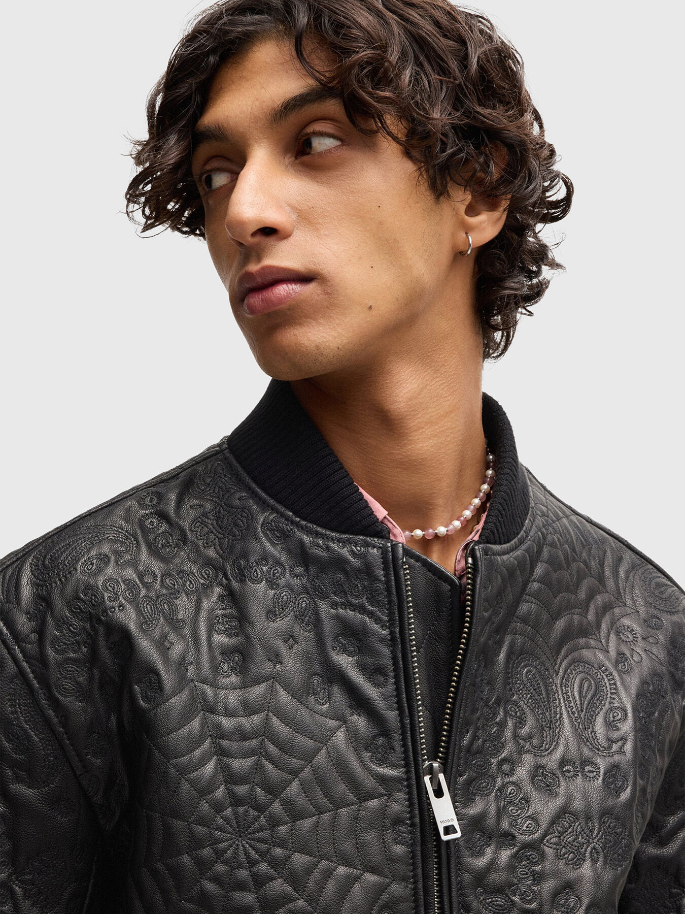 Leather bomber jacket with paisley pattern brand HUGO
