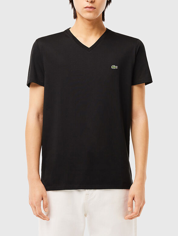 Black T-shirt with logo detail  - 1