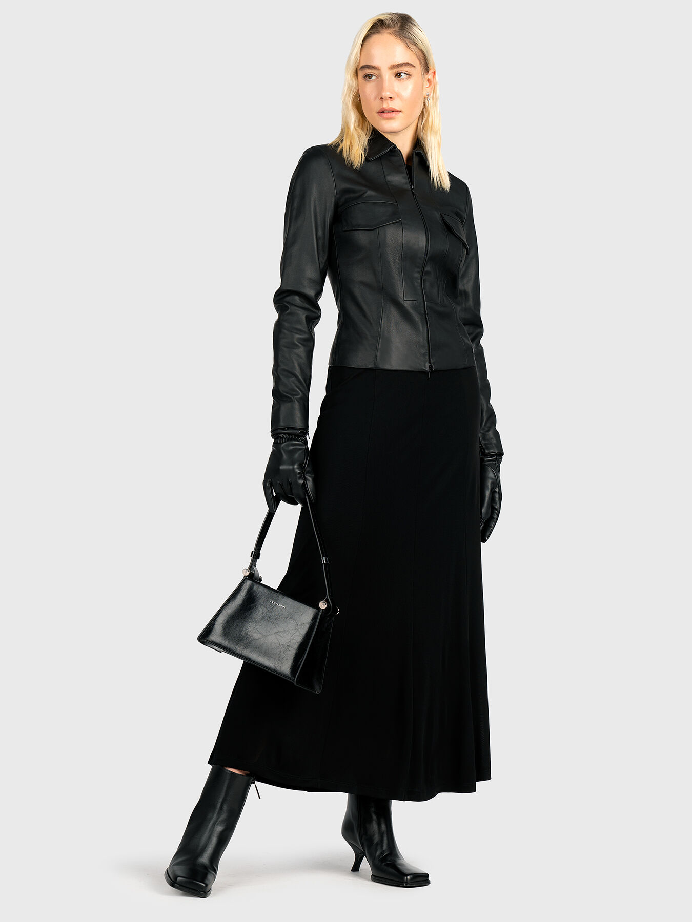 Black leather jacket brand TRUSSARDI — Globalbrandsstore.com/en