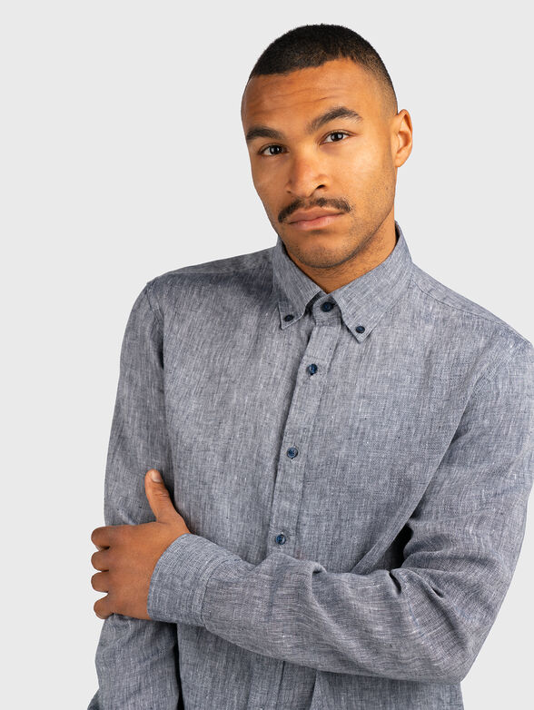 Beige linen shirt with logo detail - 4