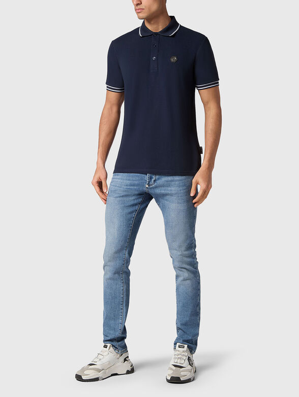 Black cotton polo shirt with logo accent - 2