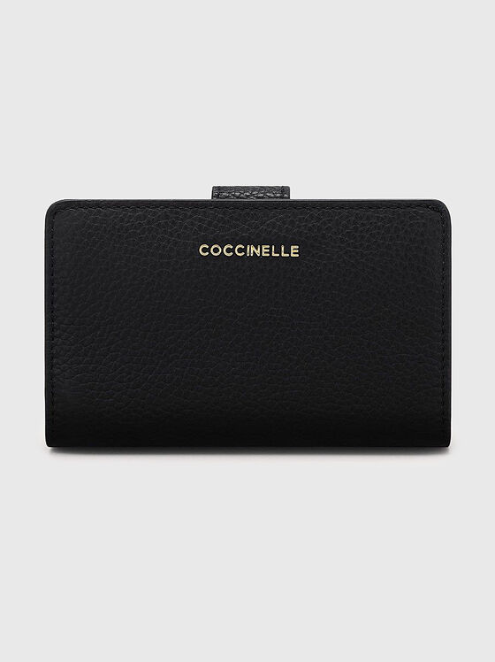 Черно кожено портмоне с лого акцент - 1