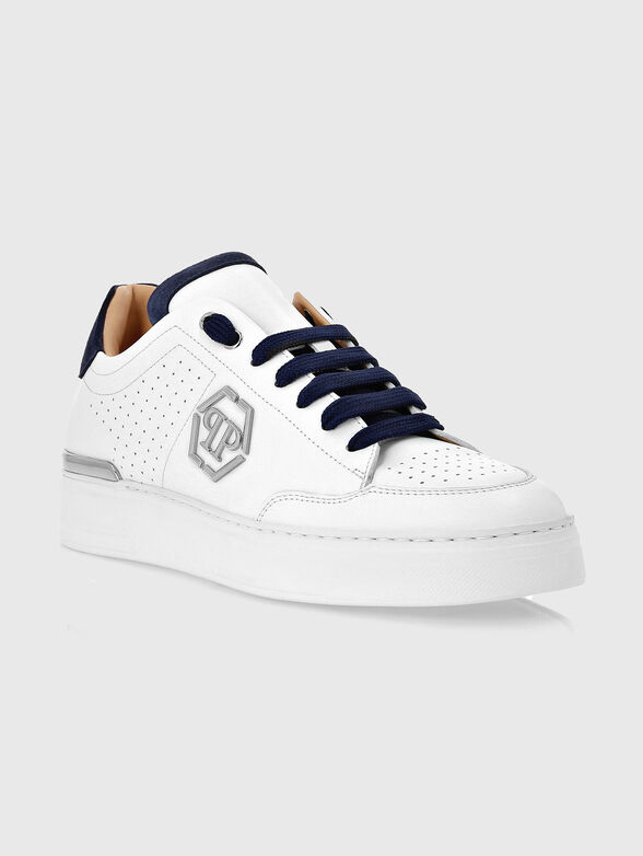 White sports shoes with dark blue details - 2