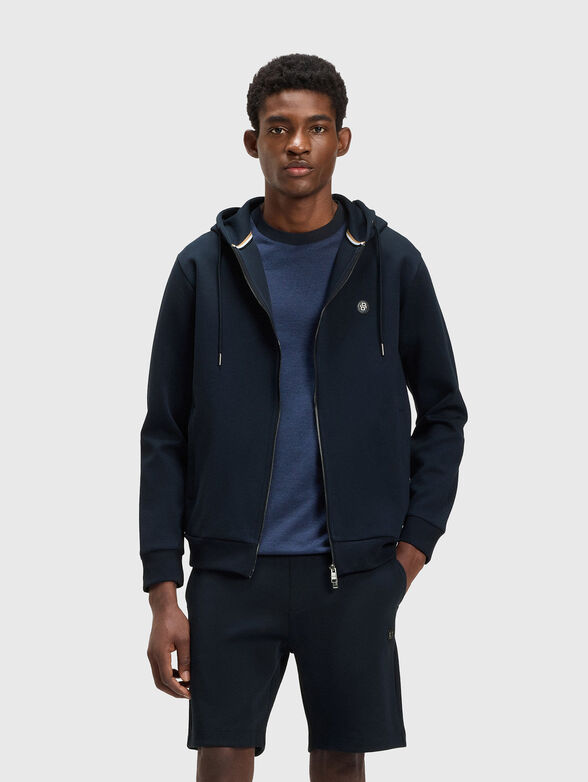 Cotton sweatshirt with hood in black - 1