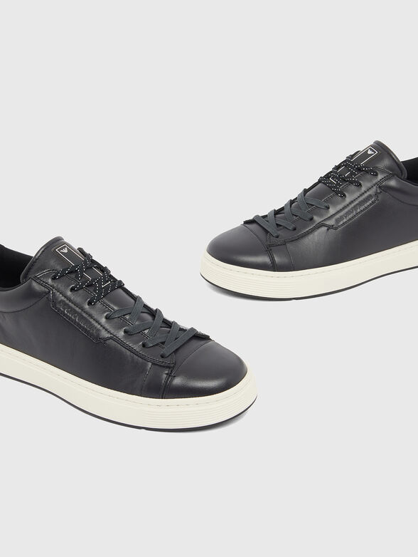 Dark blue leather sneakers - 4