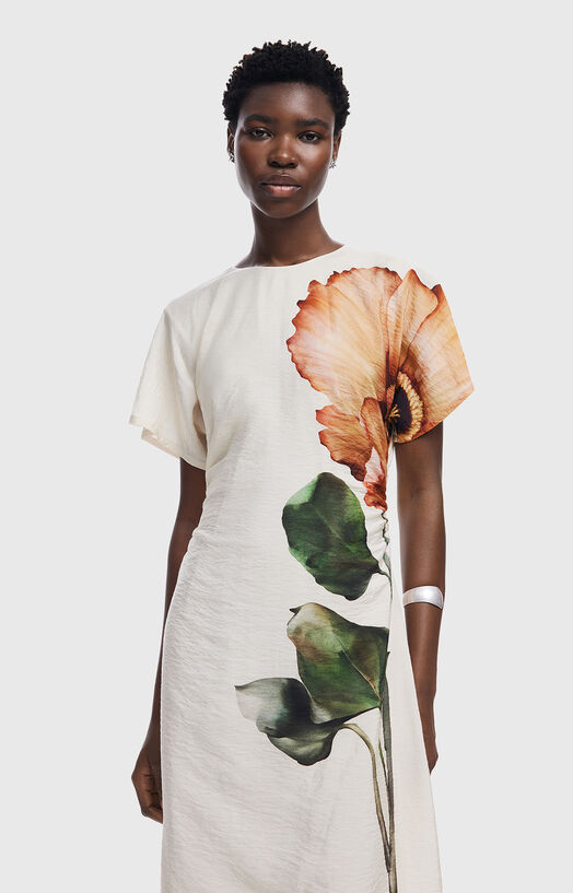 Short-sleeved midi dress with floral print brand DESIGUAL