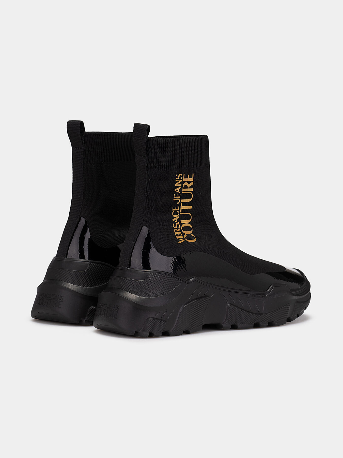 Slip on ankle boots with logo print brand VERSACE JEANS COUTURE Globalbrandsstore en