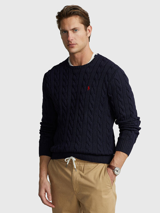 Памучен пуловер с контрастно лого  - 1
