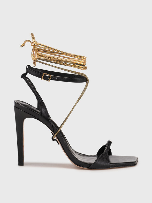 Black sandals with gold-colored accent - 0