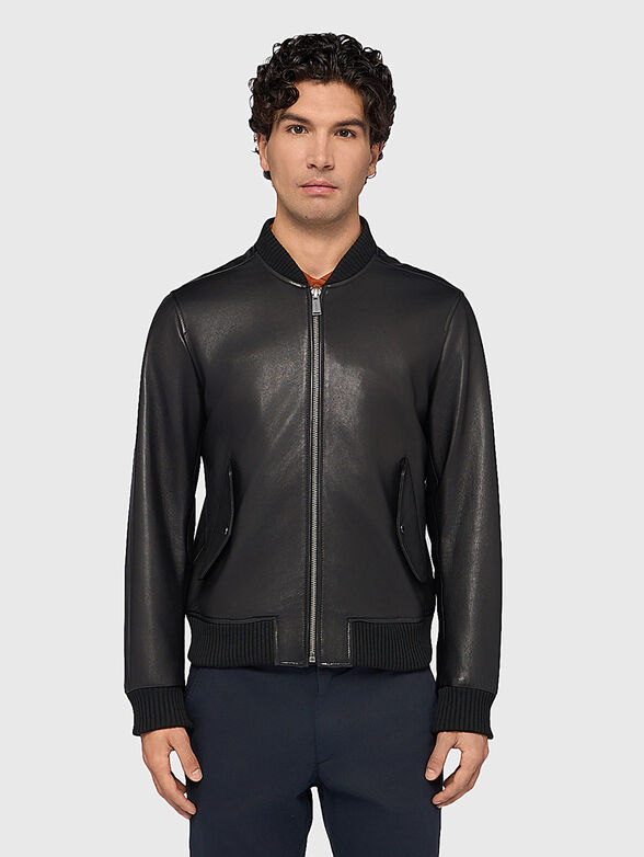 Leather jacket with elastic cuffs - 1
