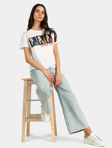 Black cotton t-shirt with print and logo embroidery - 4