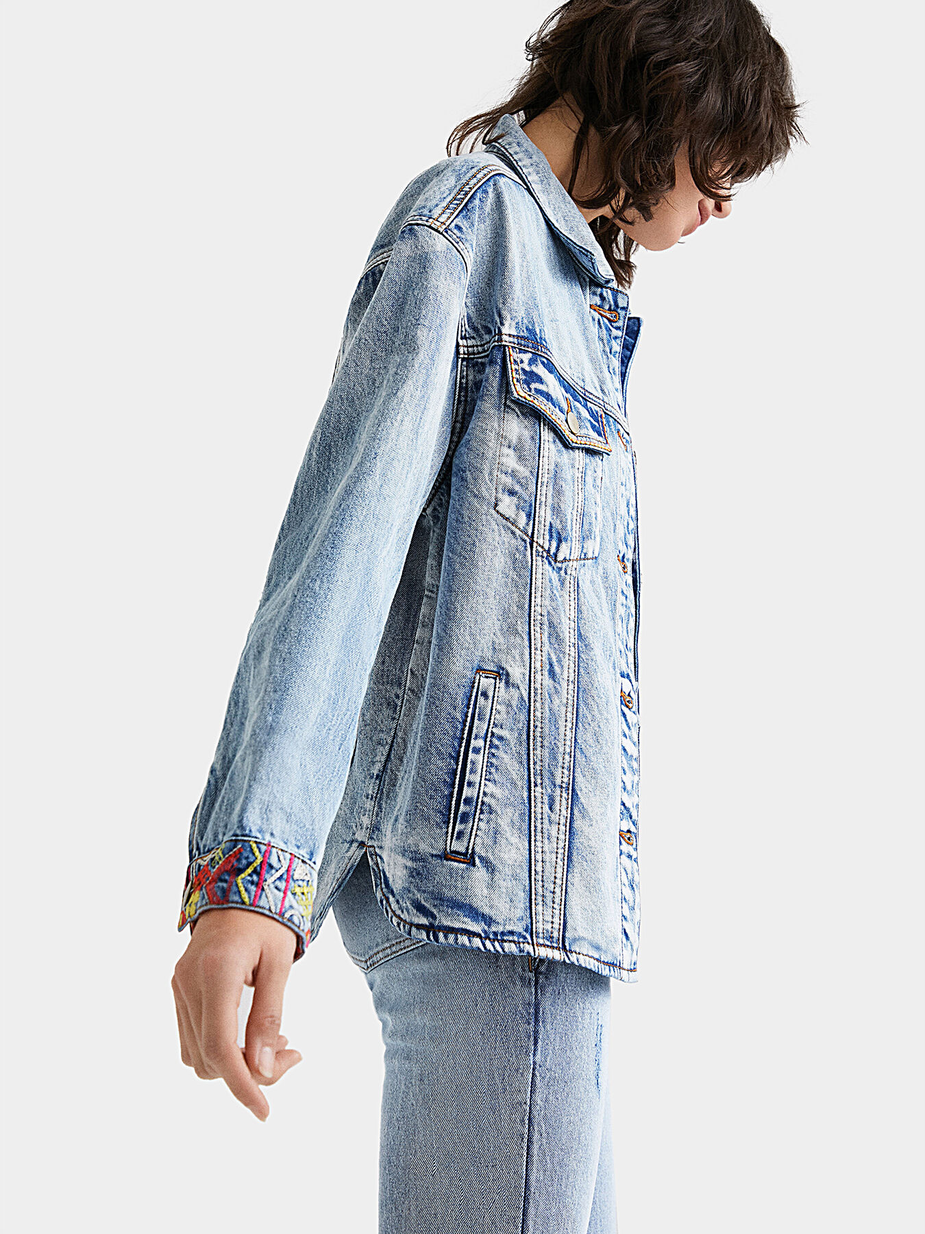 Oversized denim jacket with colorful details brand DESIGUAL Globalbrandsstore en
