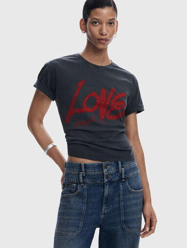 T-shirt with print and rhinestones - 4