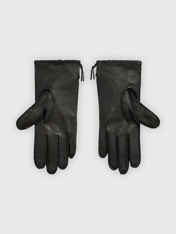 Black leather gloves with decorative stitching - 2