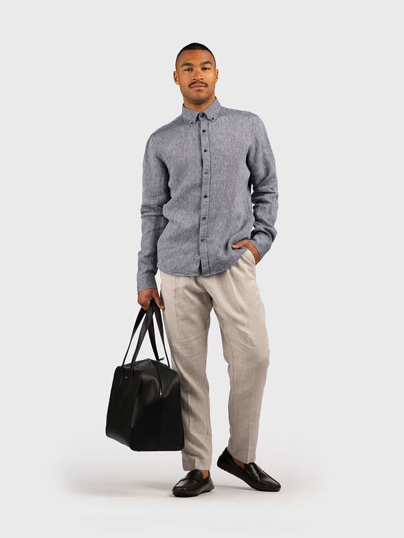 Beige linen shirt with logo detail - 2