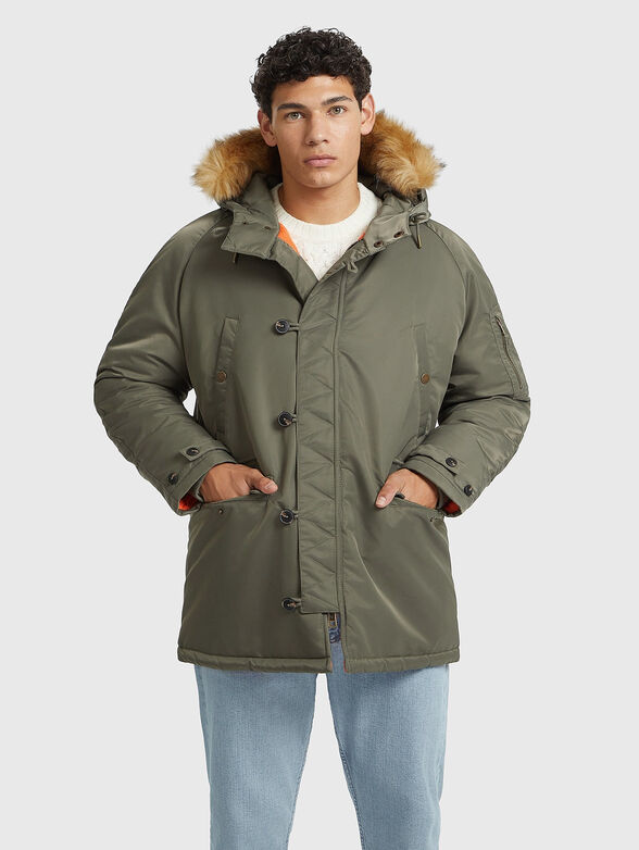 Black padded parka with hood - 1