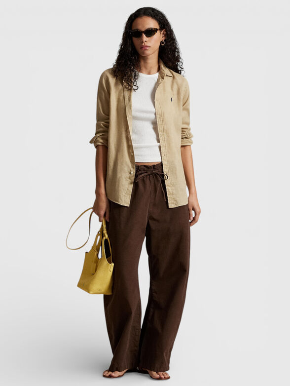 Beige linen shirt with logo detail - 2