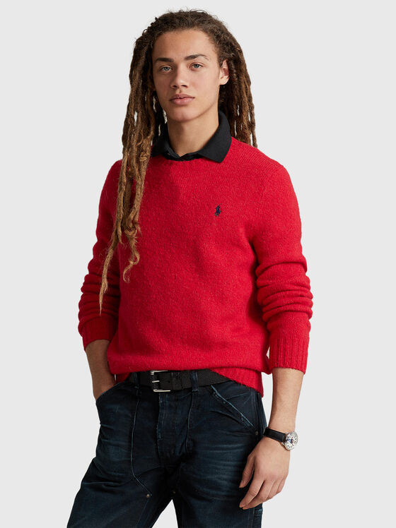 Пуловер от вълнен бленд с лого бродерия - 1