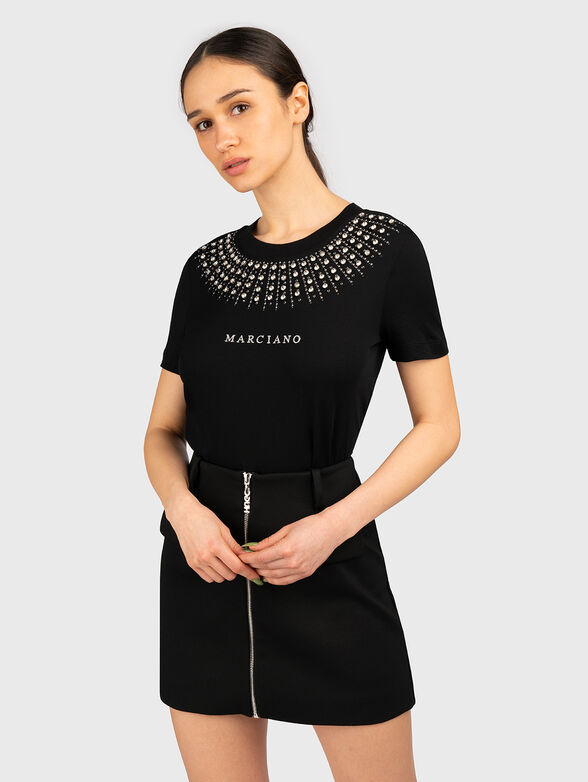 Crystal embellished T-shirt in black brand Marciano  
