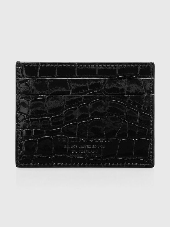 Leather card holder in beige with croco texture - 2