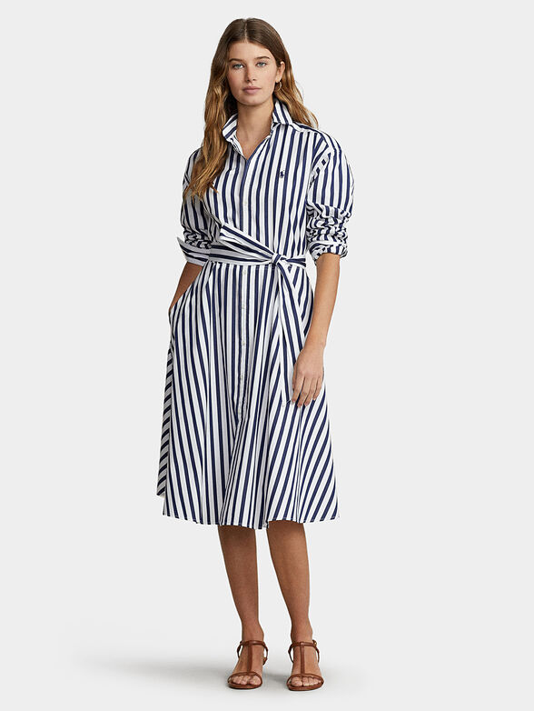 Striped dress with logo embroidery - 0