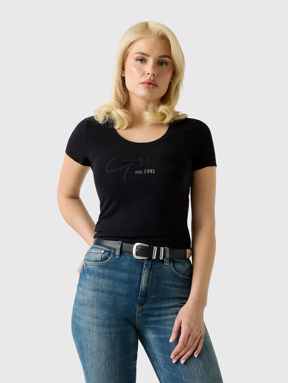 Black T-shirt with embroidered logo - 1