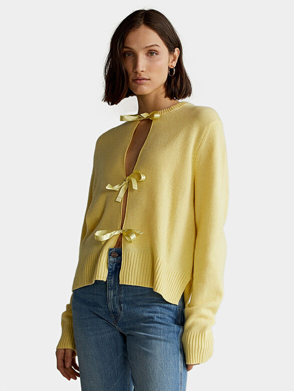 Yellow cardigan with ribbons - 1