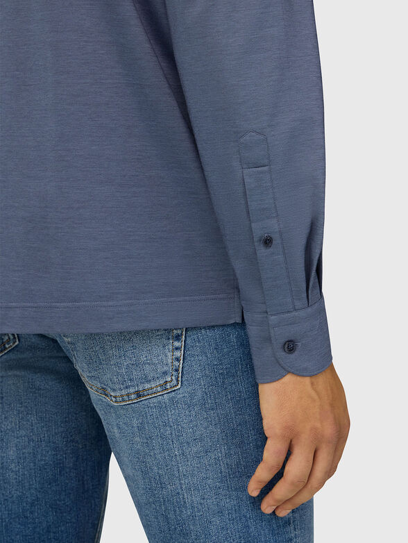 Blue cotton blend polo shirt - 4