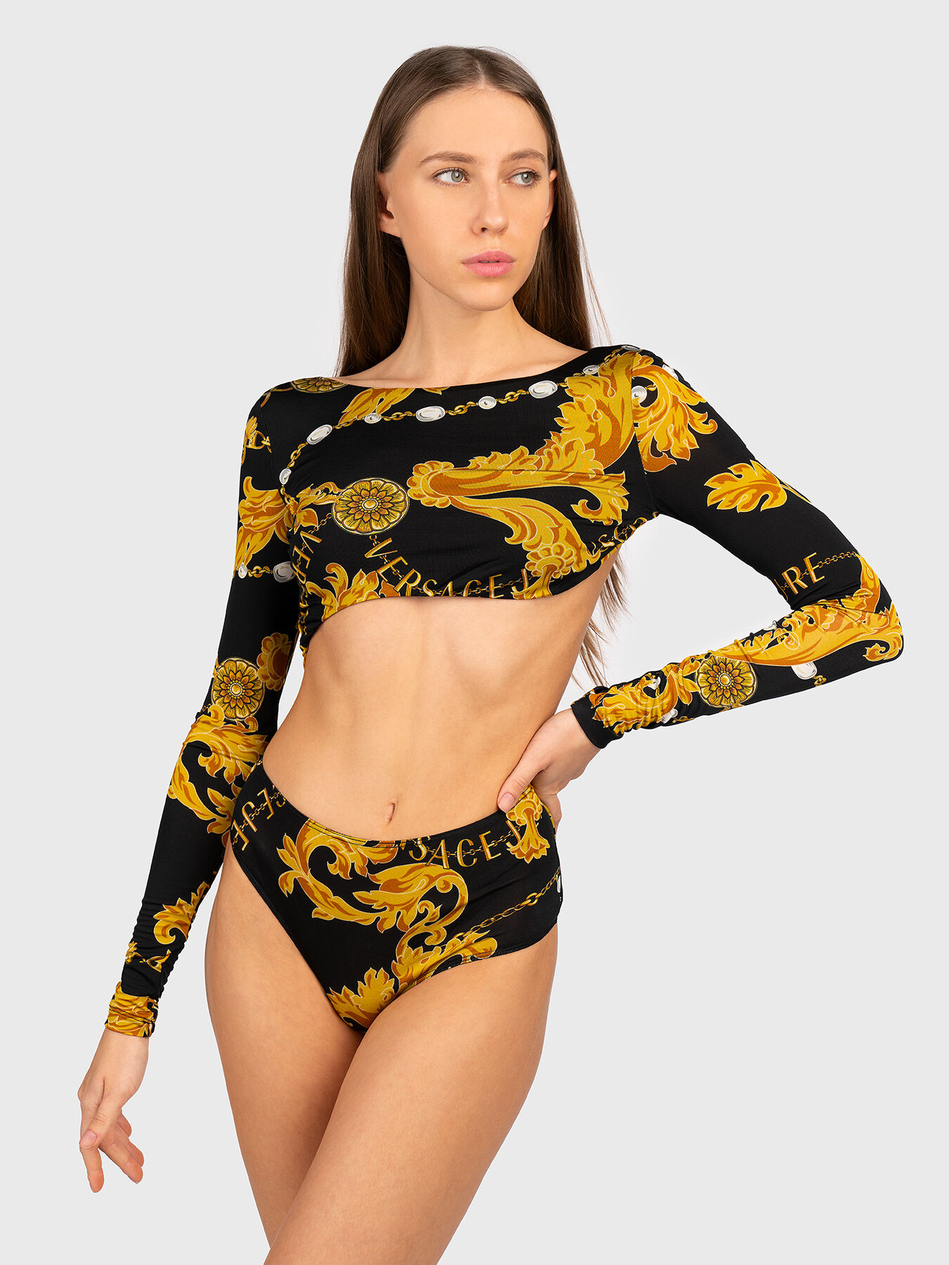 Bodysuit with cut-out details and baroque print brand