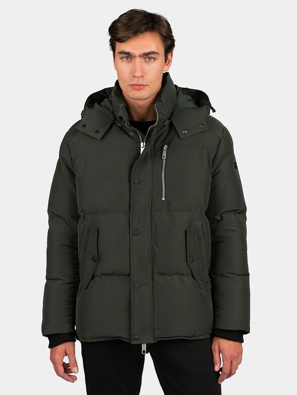 Black padded jacket with hood - 1