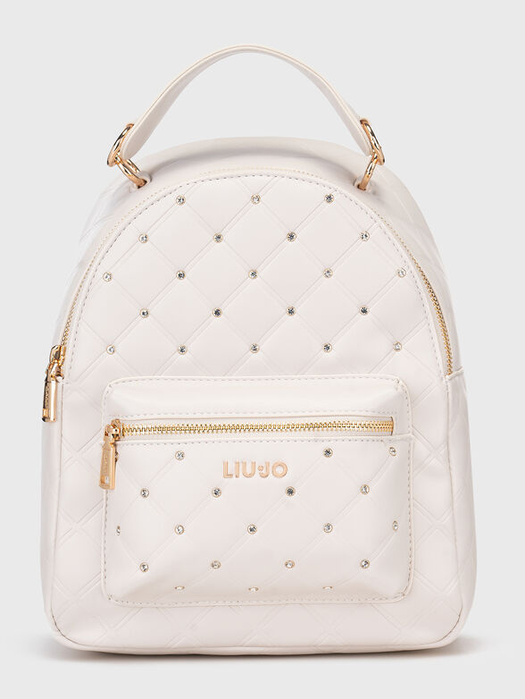 Crystal embellished backpack in beige - 1