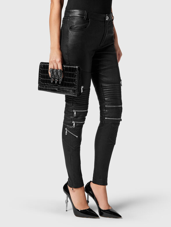 Leather bag with croc effect and rhinestones - 2