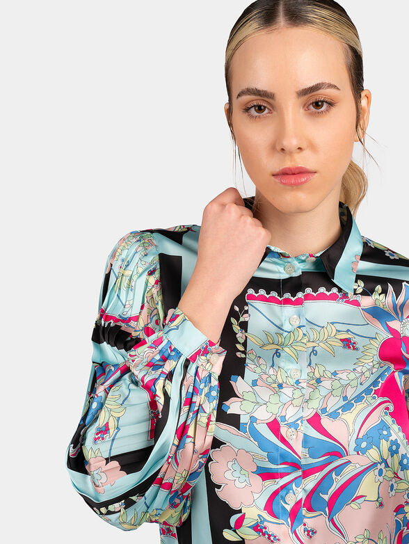 Satin shirt with floral print - 5
