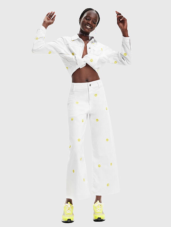 IDEAS white jeans with wide-leg and embroidery - 4