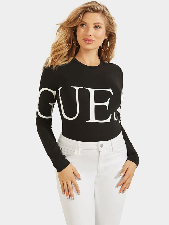 Beige bodysuit with logo print - 1