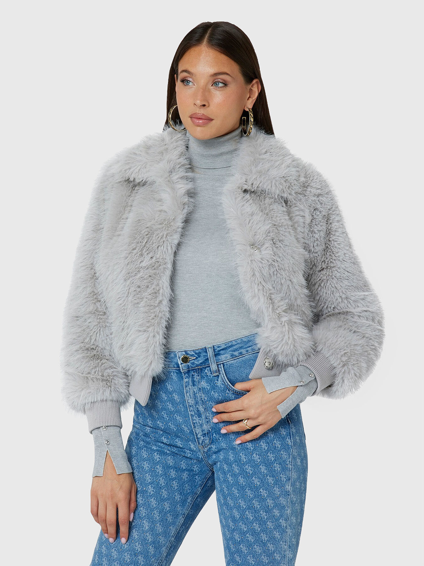 Blue fur bomber jacket store
