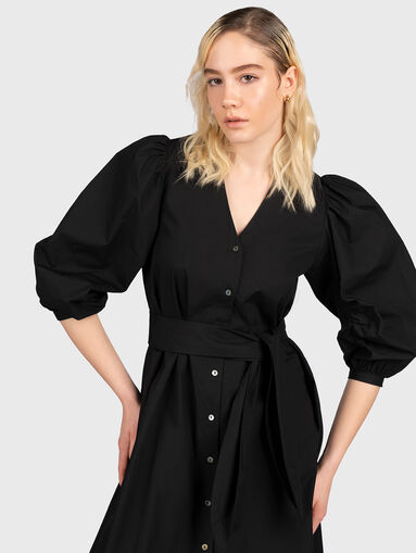 Black dress with buff sleeves and belt - 5