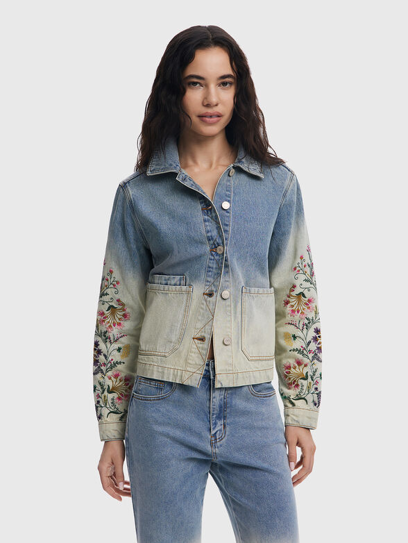 Denim jacket with floral embroidery - 1