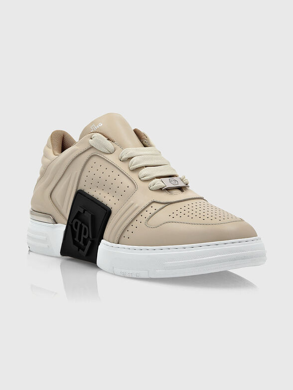 Beige leather sneakers - 2