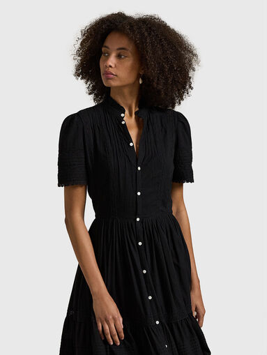 Midi black dress with contrast buttons - 4